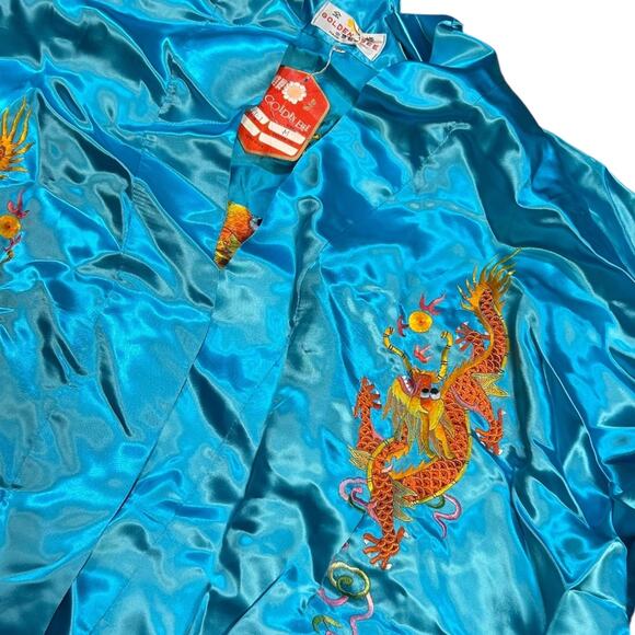 Golden Bee Vintage Chinese Dragon NWT Blue Silk Robe - Picture 5 of 7